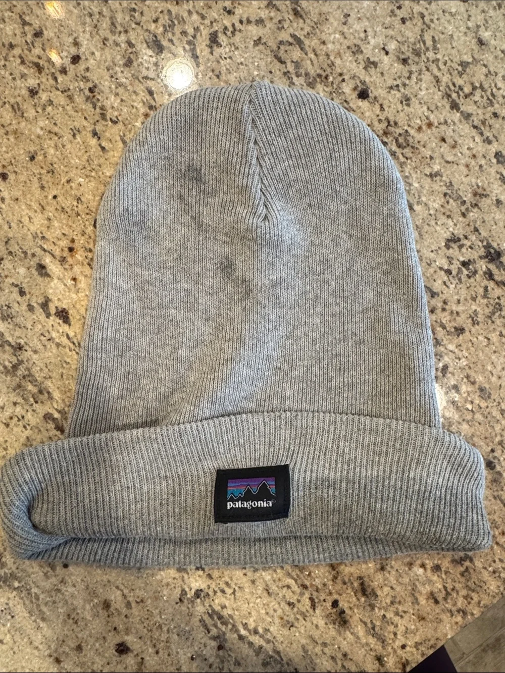 Patagonia Gray Ribbed Cuffed Beanie with Logo Patch
